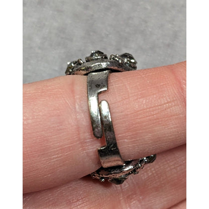 Chunky Brutalist Dome Gemmed Silver Tone Statement Ring Adjustable Size 8