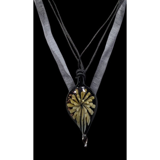 Handmade Teardrop Twist Glass Floral Pendant Necklace