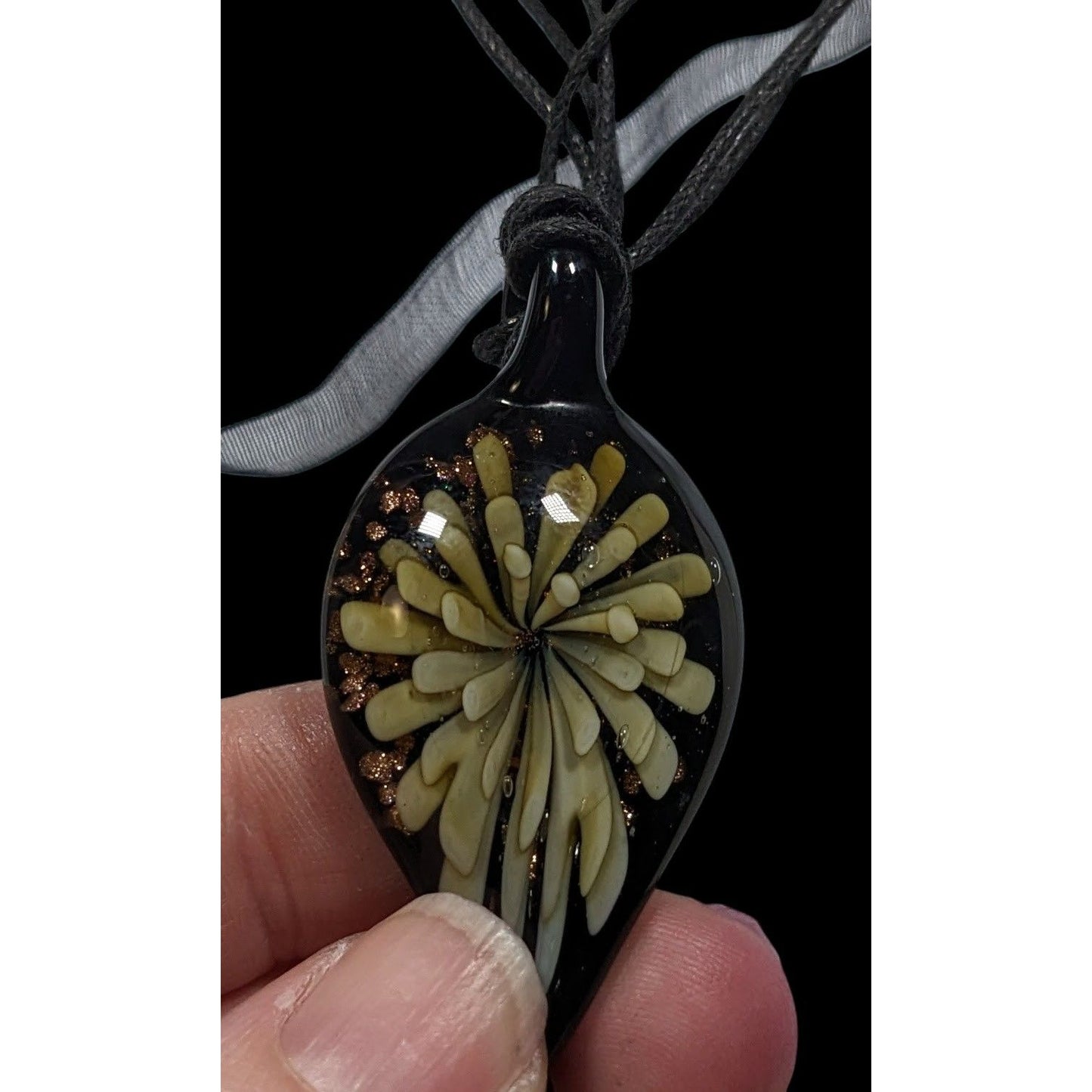 Handmade Teardrop Twist Glass Floral Pendant Necklace