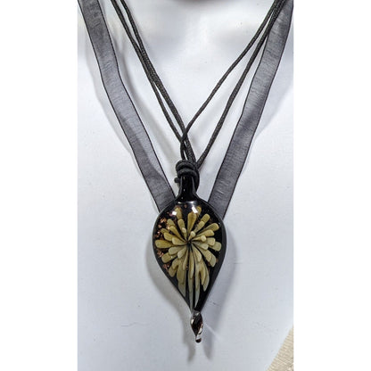 Handmade Teardrop Twist Glass Floral Pendant Necklace