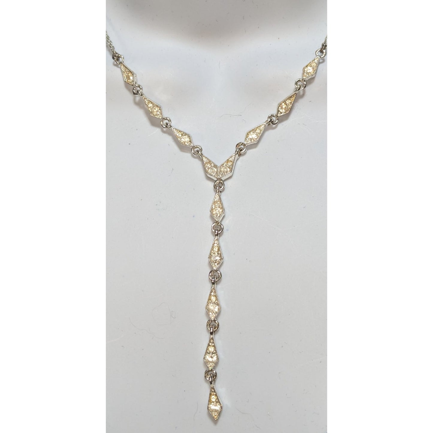 Vintage Napier Y Drop Bridal Necklace With Rhinestone Accents