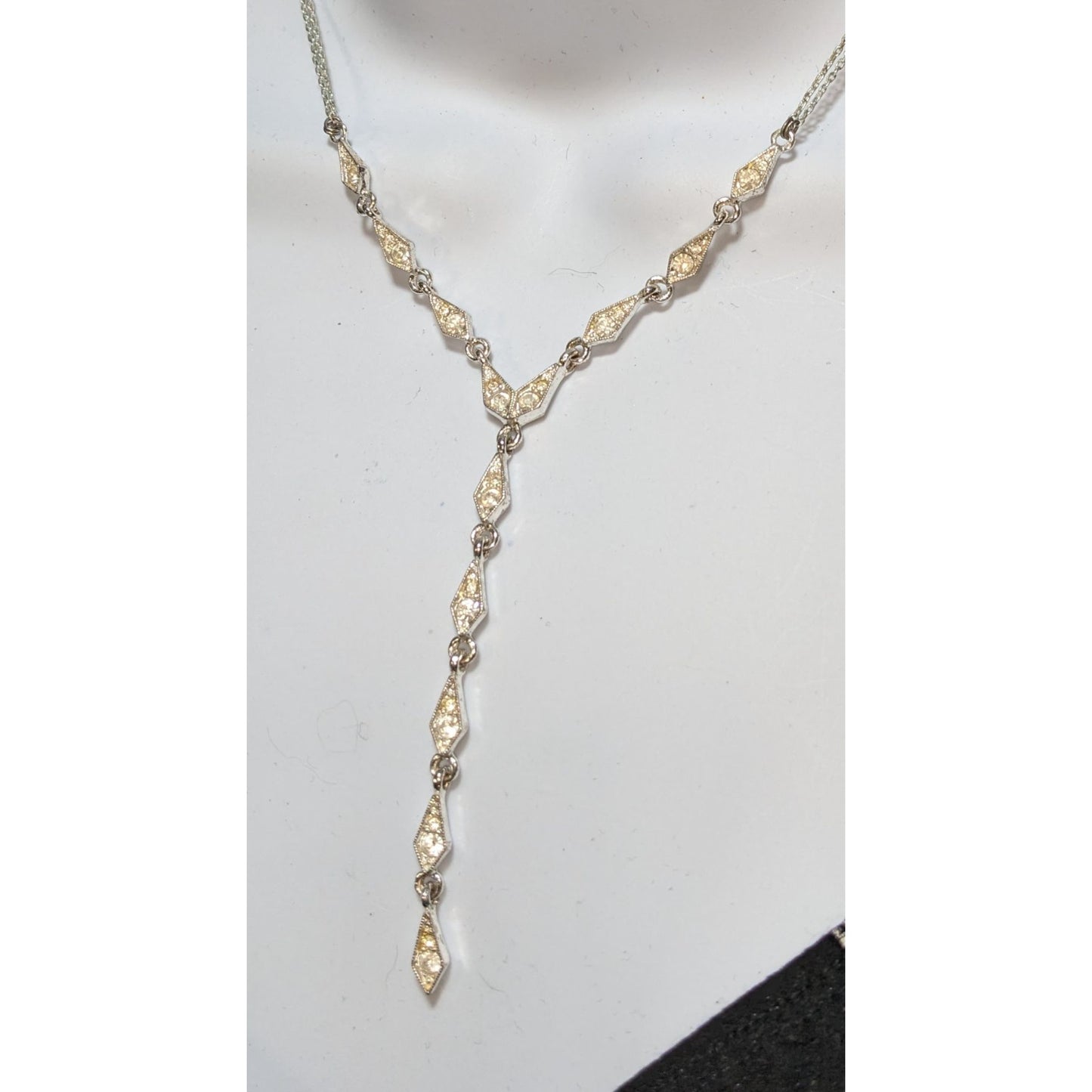 Vintage Napier Y Drop Bridal Necklace With Rhinestone Accents