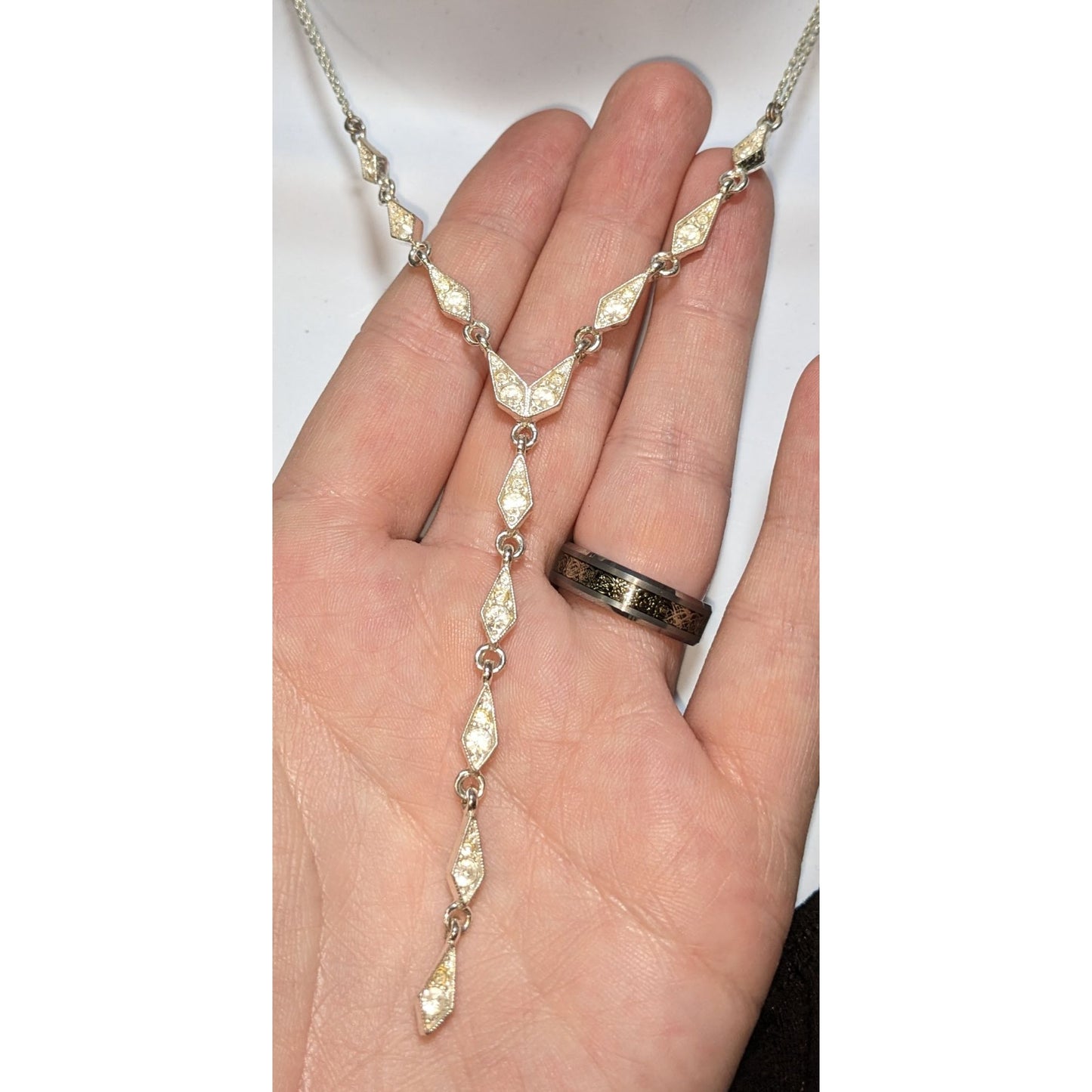 Vintage Napier Y Drop Bridal Necklace With Rhinestone Accents