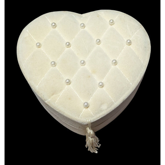 Coquette Regency Velvet Pearl White Heart Trinket Box