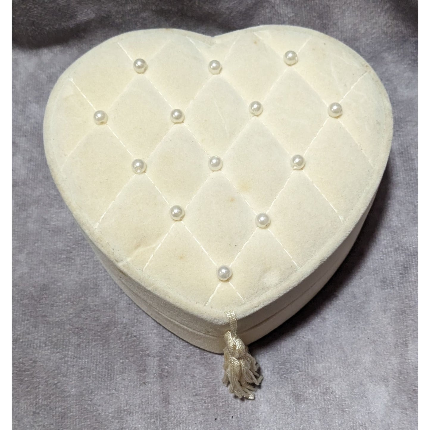 Coquette Regency Velvet Pearl White Heart Trinket Box