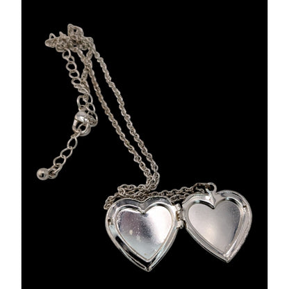 Heart Locket Necklace Rainbow Rhinestone Silver Tone Statement Pendant Cute Y2K Jewelry