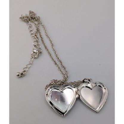 Heart Locket Necklace Rainbow Rhinestone Silver Tone Statement Pendant Cute Y2K Jewelry
