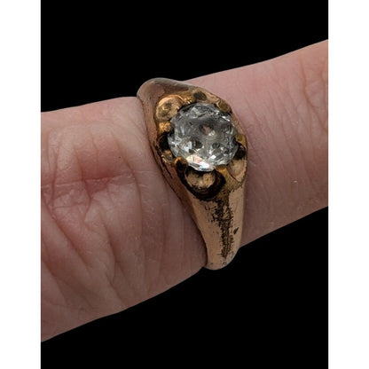 Vintage 18K Gold Plated Ring With Clear Stone Size 7