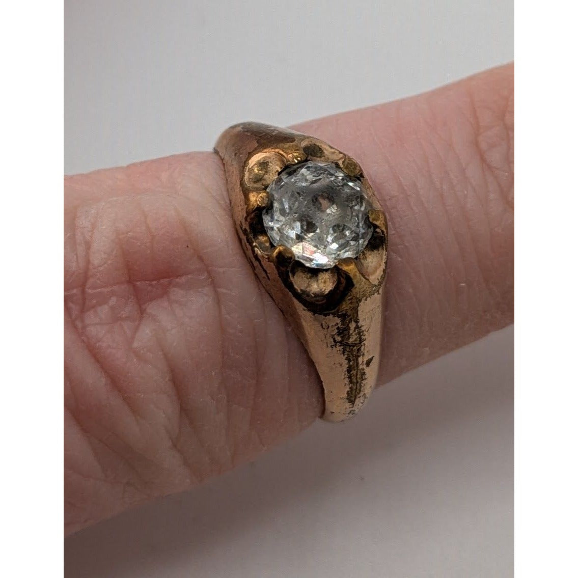 Vintage 18K Gold Plated Ring With Clear Stone Size 7
