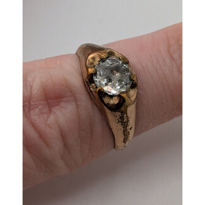 Vintage 18K Gold Plated Ring With Clear Stone Size 7