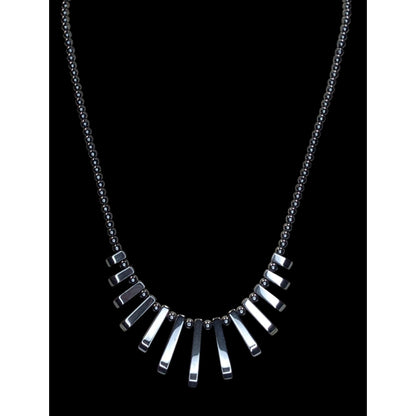 Vintage Boho Gothic Handmade Hematite Graduated Fringe Statement Necklace