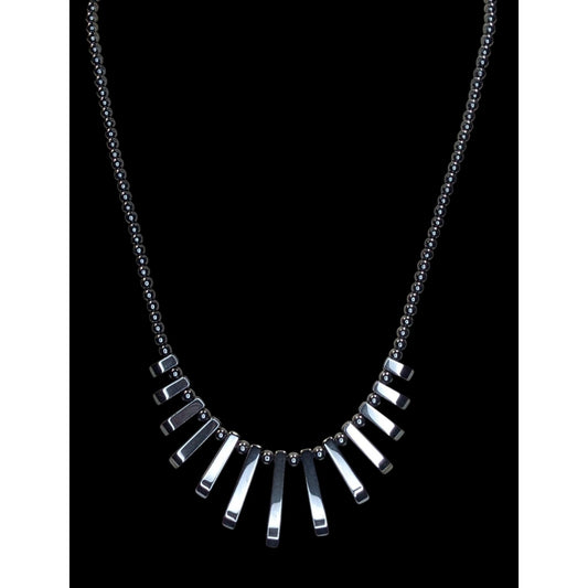 Vintage Boho Gothic Handmade Hematite Graduated Fringe Statement Necklace