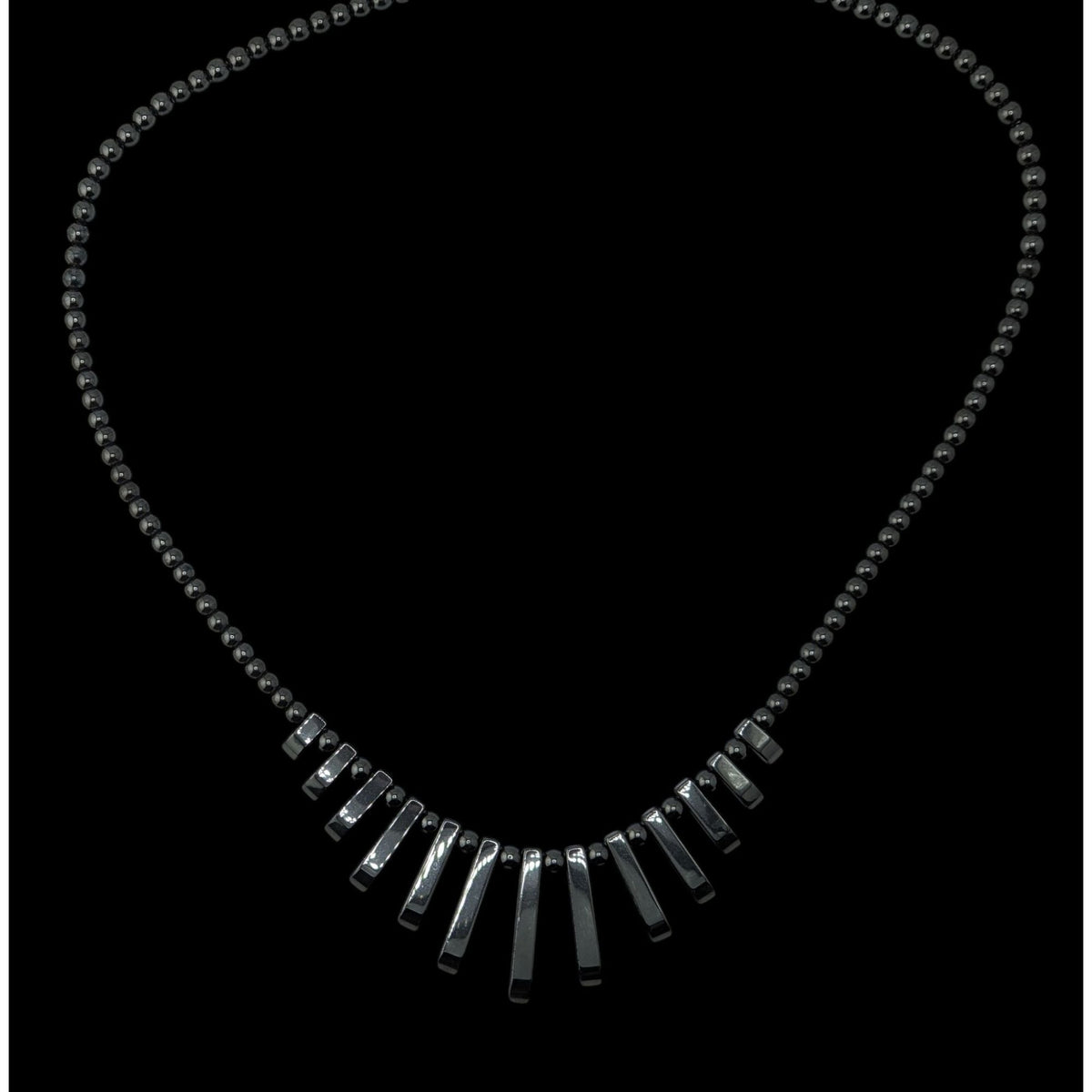 Vintage Boho Gothic Handmade Hematite Graduated Fringe Statement Necklace