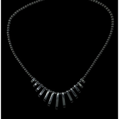 Vintage Boho Gothic Handmade Hematite Graduated Fringe Statement Necklace