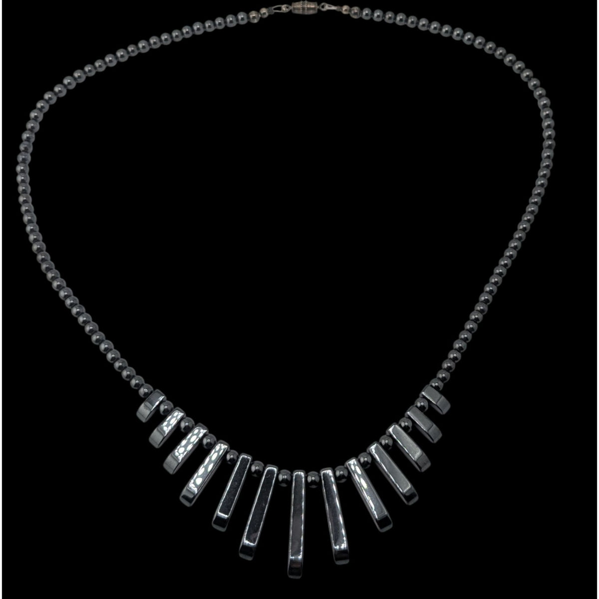 Vintage Boho Gothic Handmade Hematite Graduated Fringe Statement Necklace