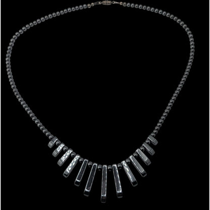 Vintage Boho Gothic Handmade Hematite Graduated Fringe Statement Necklace