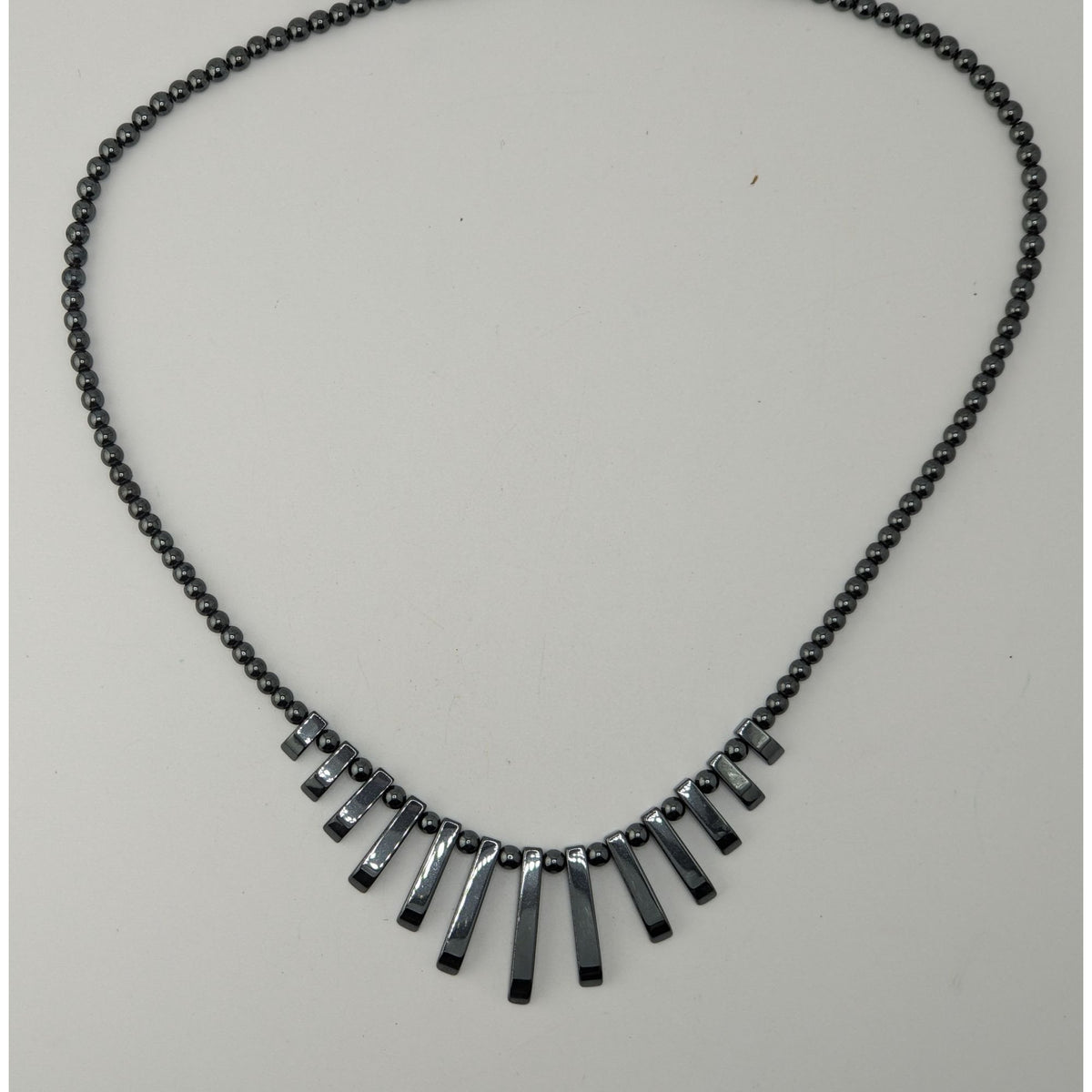 Vintage Boho Gothic Handmade Hematite Graduated Fringe Statement Necklace