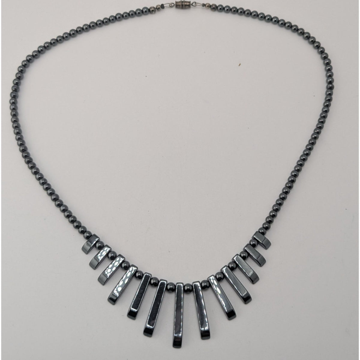 Vintage Boho Gothic Handmade Hematite Graduated Fringe Statement Necklace