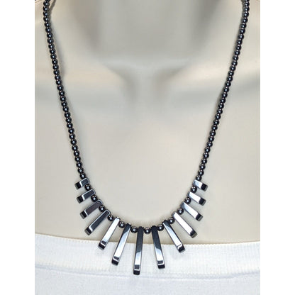 Vintage Boho Gothic Handmade Hematite Graduated Fringe Statement Necklace