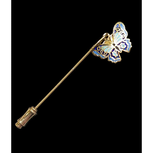Vintage Napier Fairycore Butterfly Blue And Gold Tone Stick Pin