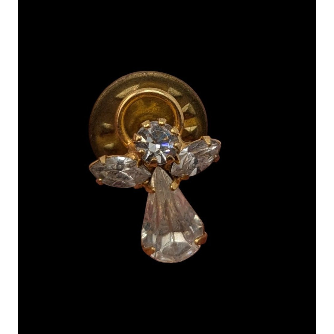Vintage Rhinestone Gold-Tone Angel Pin Brooch 3/4 Inch Clear Stones