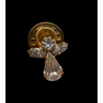 Vintage Rhinestone Gold-Tone Angel Pin Brooch 3/4 Inch Clear Stones