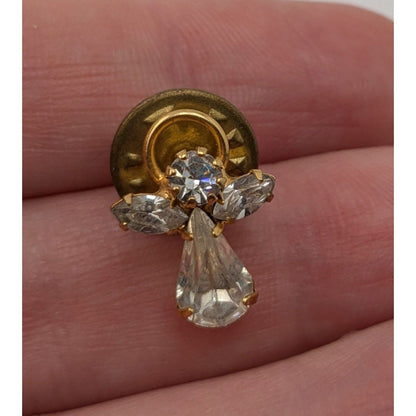 Vintage Rhinestone Gold-Tone Angel Pin Brooch 3/4 Inch Clear Stones