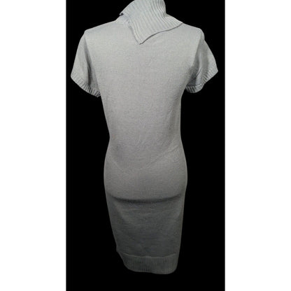 Tiana B Grey Asymmetrical Button Collared Sweater Dress With Pockets