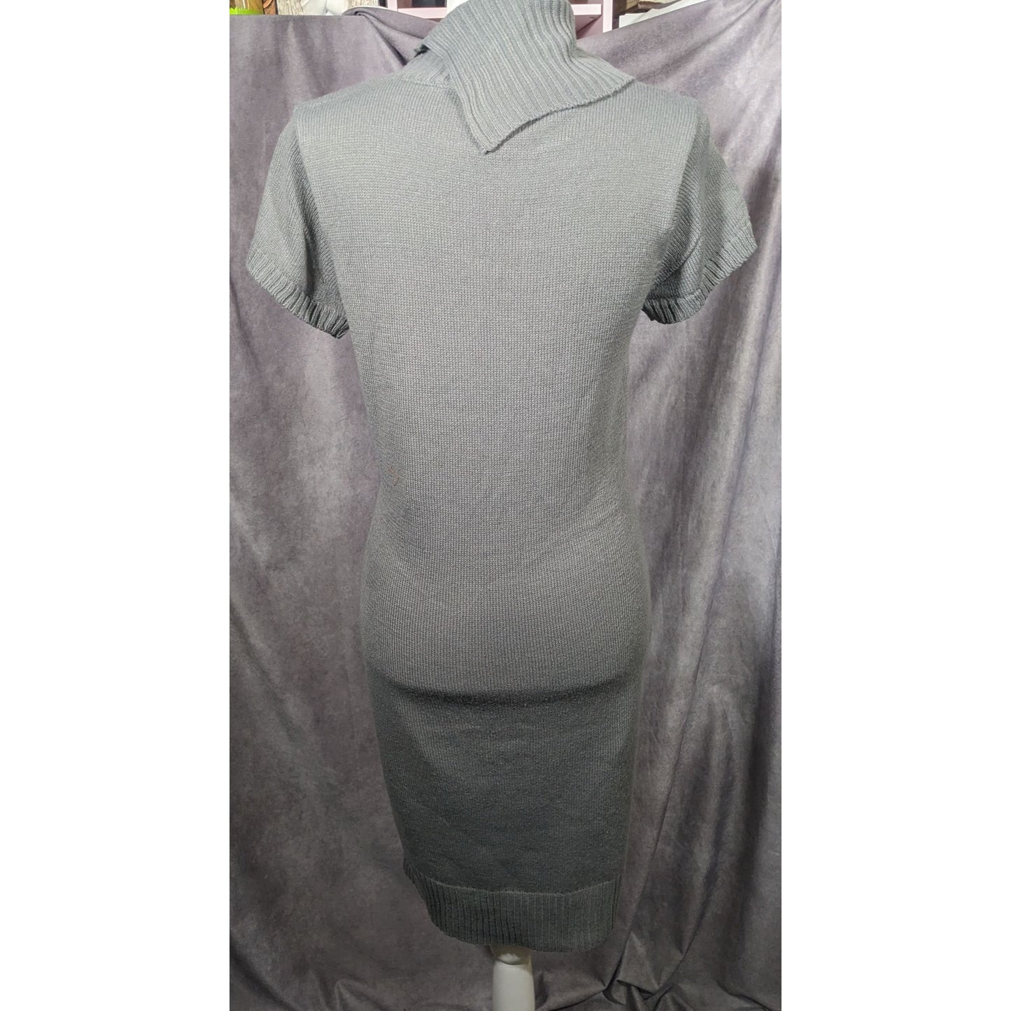 Tiana B Grey Asymmetrical Button Collared Sweater Dress With Pockets