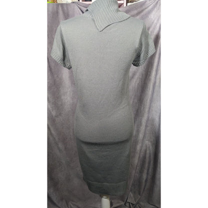 Tiana B Grey Asymmetrical Button Collared Sweater Dress With Pockets