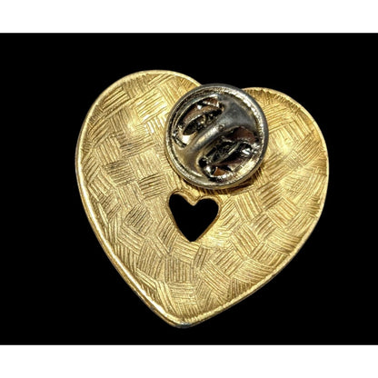 Vintage Gold Tone Heart Iris Embossed Floral Brooch