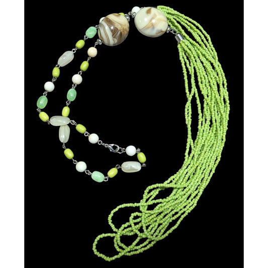 Vintage Fairycore Green Glass And Acrylic Beaded Necklace