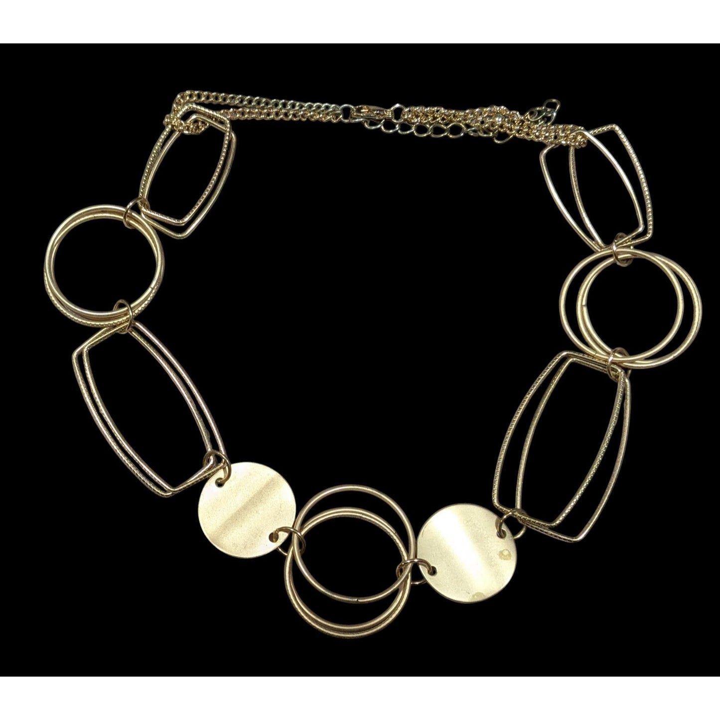 Modern Geometric Gold Tone Link And Disc Necklace