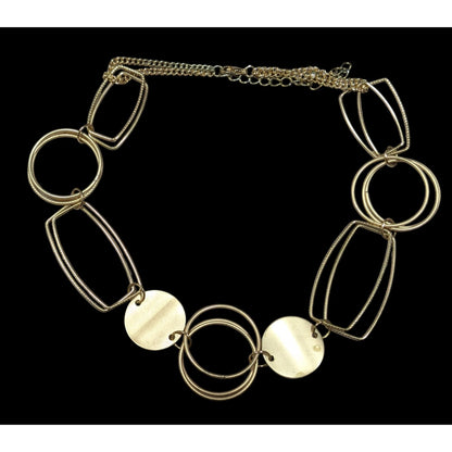Modern Geometric Gold Tone Link And Disc Necklace