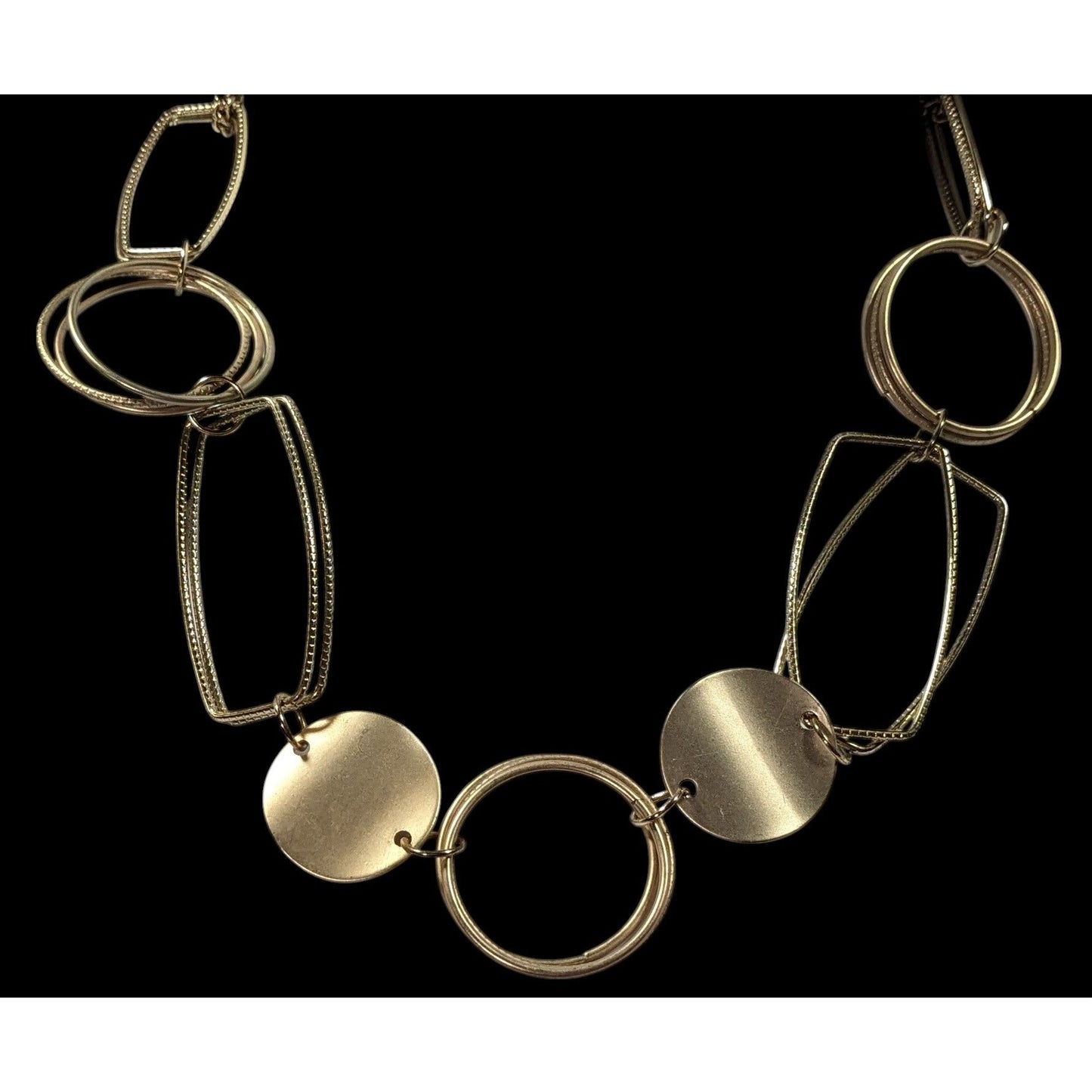 Modern Geometric Gold Tone Link And Disc Necklace