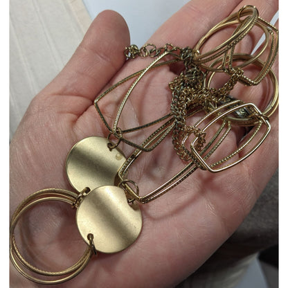 Modern Geometric Gold Tone Link And Disc Necklace