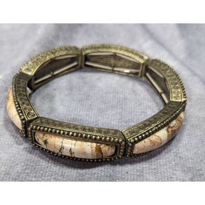 Vintage Lia Sophia Natural Stone And Gold Tone Stretch Bracelet