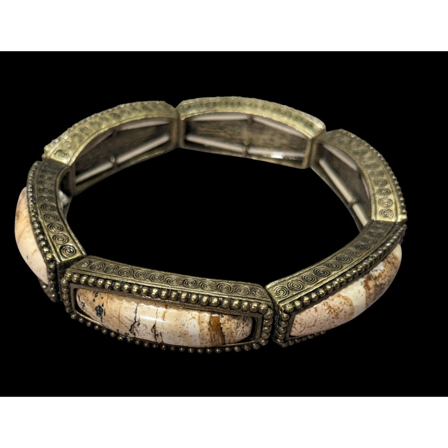 Vintage Lia Sophia Natural Stone And Gold Tone Stretch Bracelet