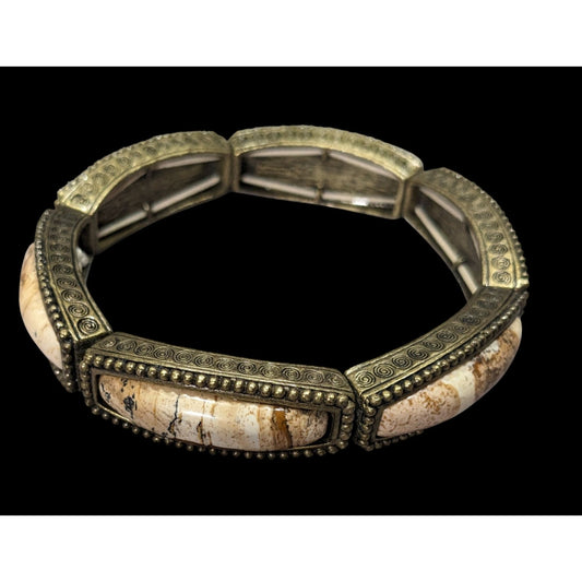Vintage Lia Sophia Natural Stone And Gold Tone Stretch Bracelet