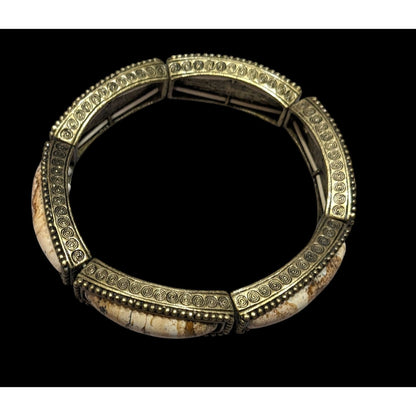 Vintage Lia Sophia Natural Stone And Gold Tone Stretch Bracelet