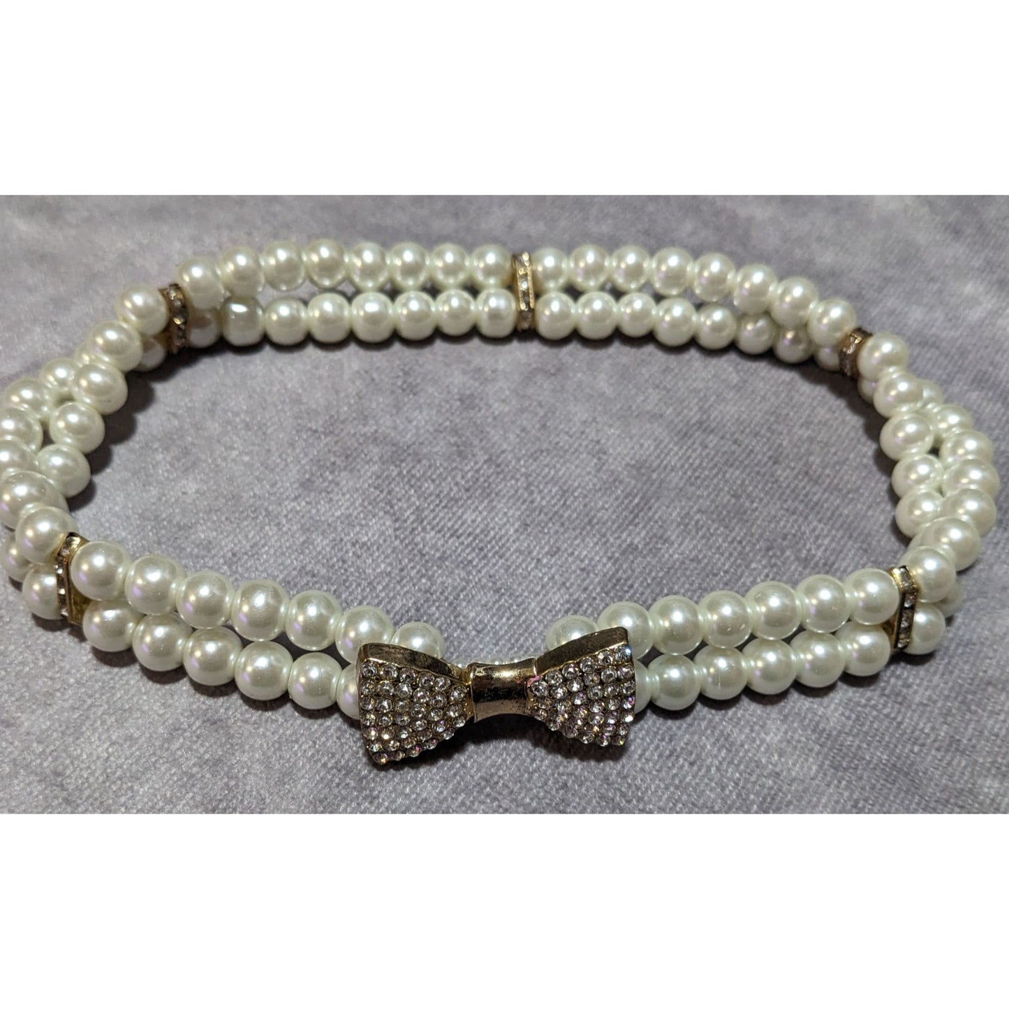 Vintage Coquette Rhinestone Faux Pearl Stretch Choker