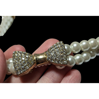 Vintage Coquette Rhinestone Faux Pearl Stretch Choker