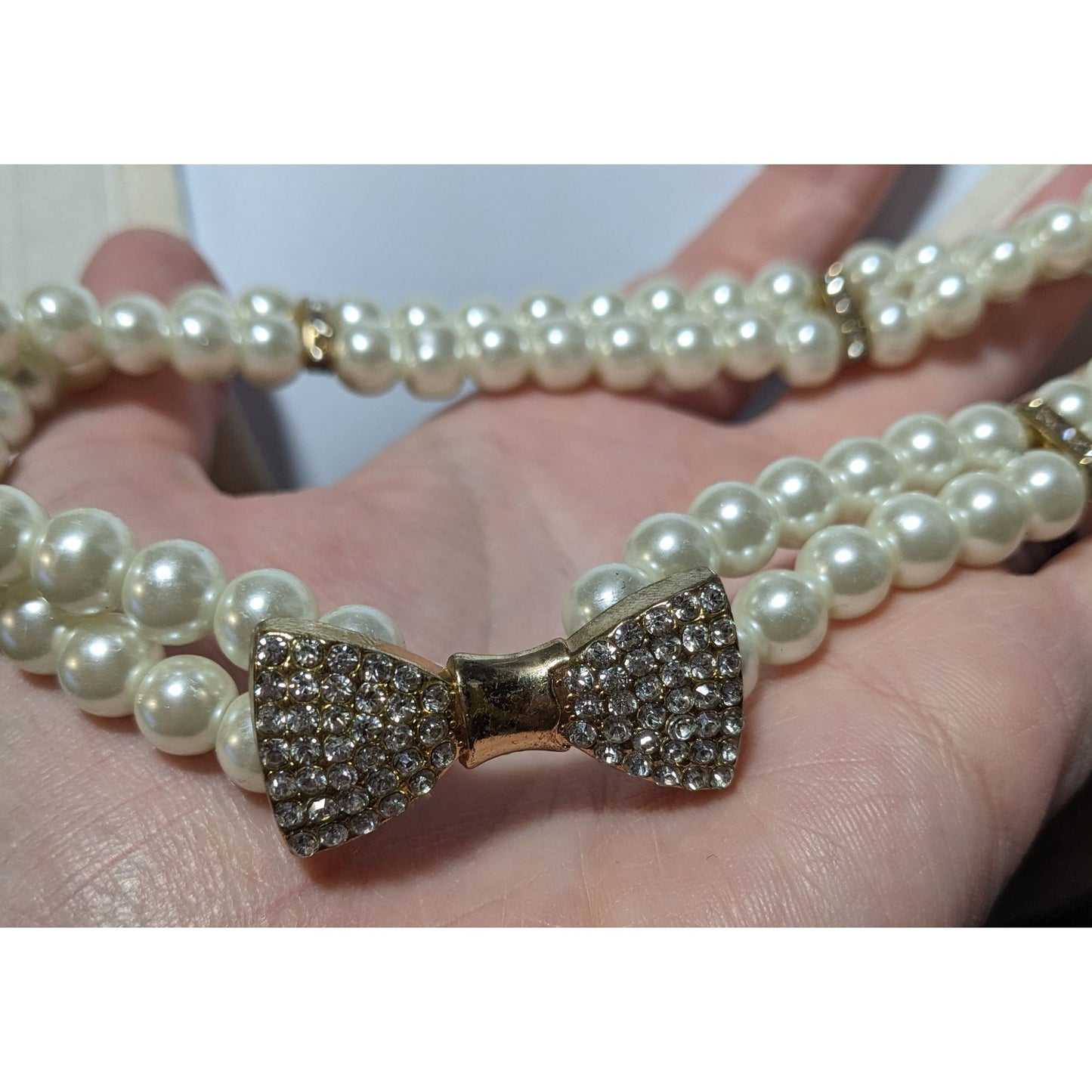 Vintage Coquette Rhinestone Faux Pearl Stretch Choker