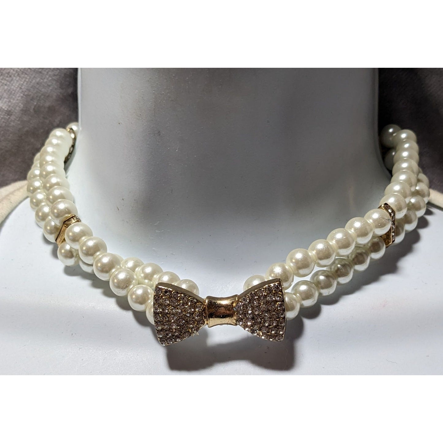 Vintage Coquette Rhinestone Faux Pearl Stretch Choker