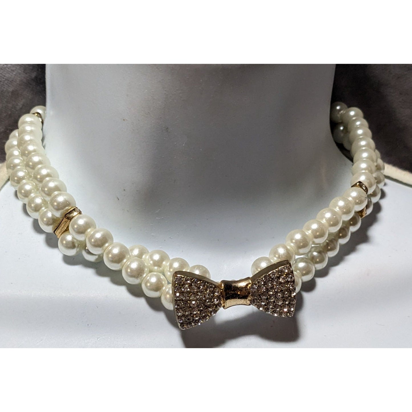 Vintage Coquette Rhinestone Faux Pearl Stretch Choker