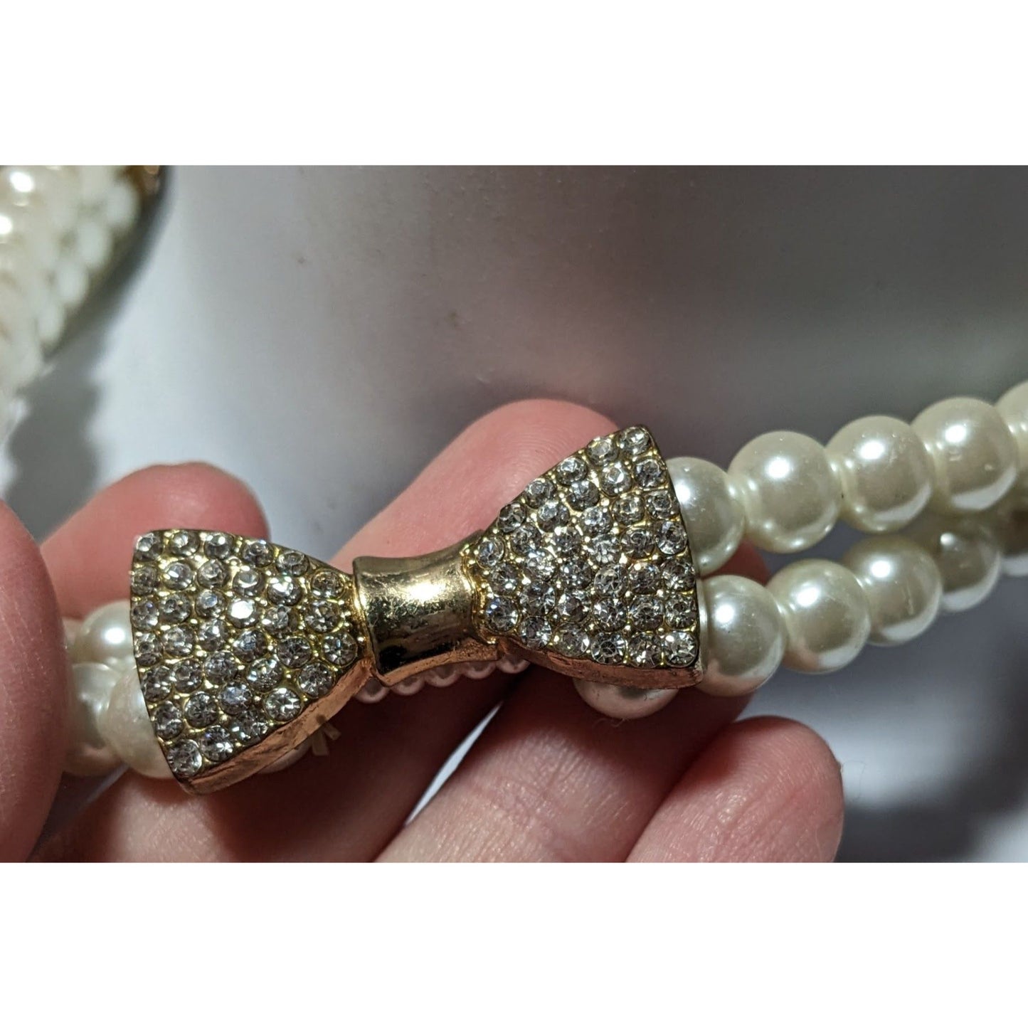 Vintage Coquette Rhinestone Faux Pearl Stretch Choker