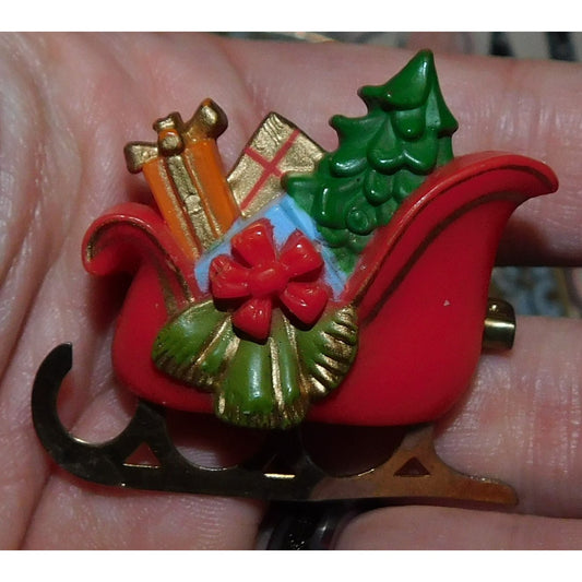 Vintage 80s Hallmark Sleigh With Presents Brooch