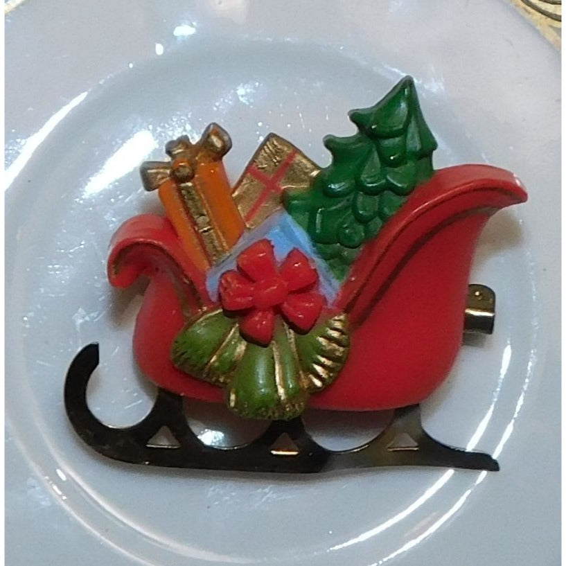 Vintage 80s Hallmark Sleigh With Presents Brooch
