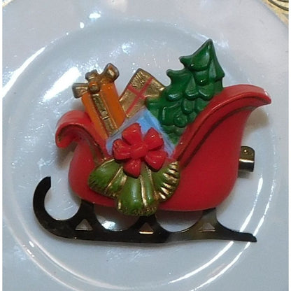 Vintage 80s Hallmark Sleigh With Presents Brooch