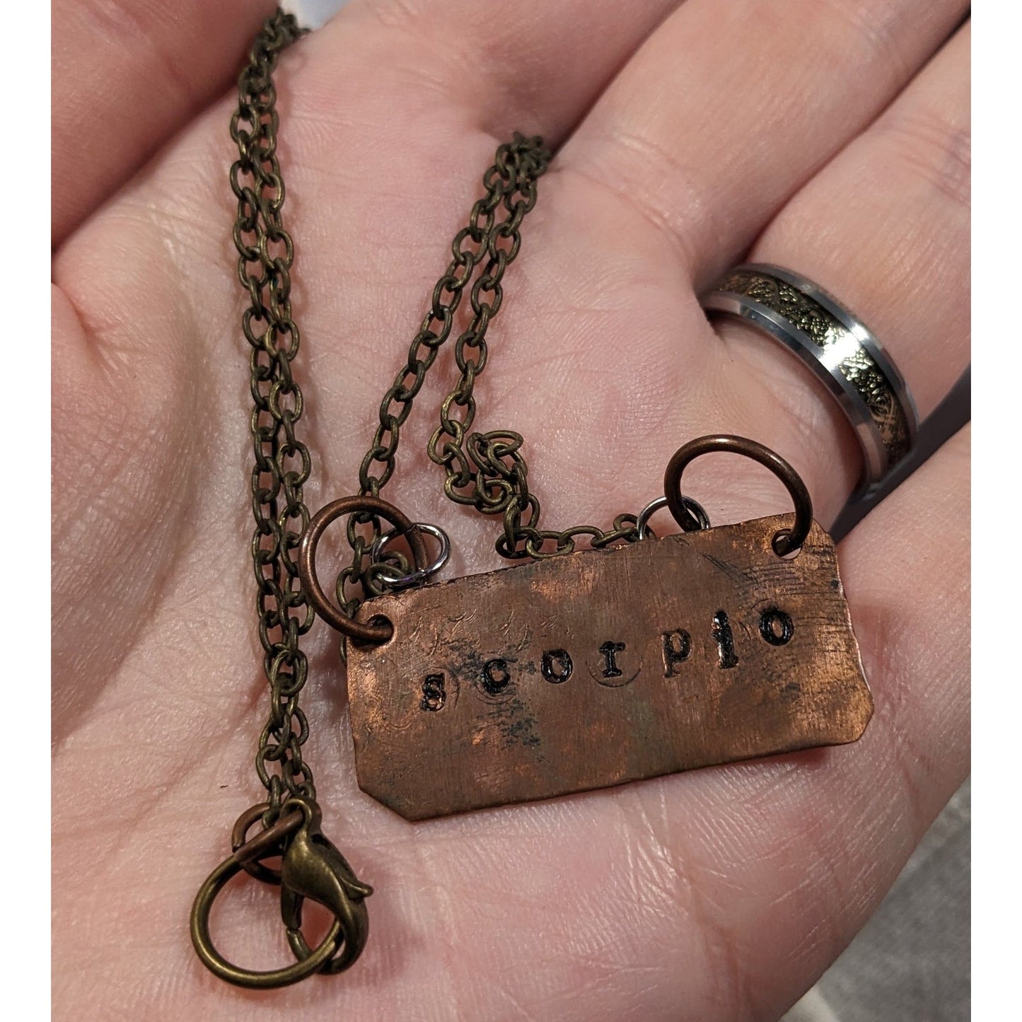 Handmade Rustic Hammered Copper Scorpio Pendant Necklace